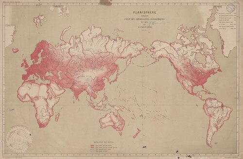 Planisph��re indiquant l'��tat des connaissances g��ographiques en 1875